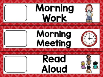 Editable Daily Schedule Cards (Red) by Patricia Hudak | TpT