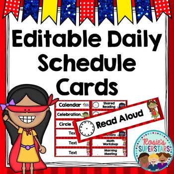 Editable Daily Schedule Cards Superhero Theme by Rosie's Superstars