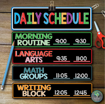 Preview of EDITABLE Visual Classroom Daily Schedule Cards with Chalkboard Theme
