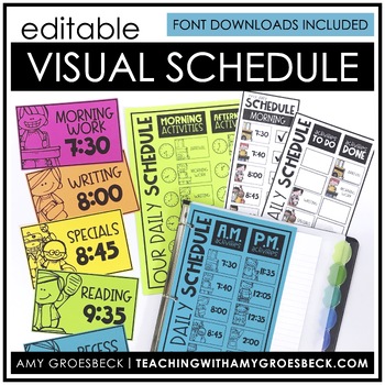 Preview of EDITABLE Daily Schedule Chart with Mini Visual Schedules and Checklists