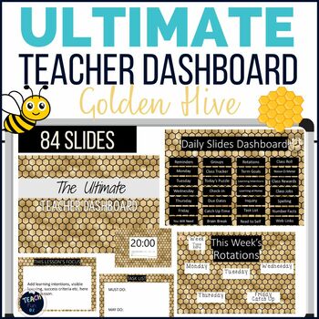 Preview of Editable Daily Slides Ultimate Teacher Dashboard - Bees-Golden Hive