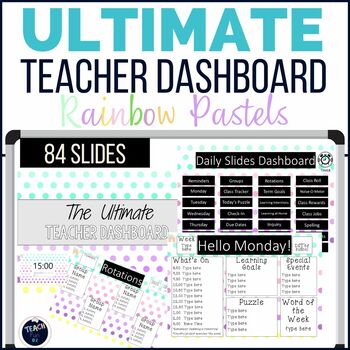 Preview of Editable Daily Slides Ultimate Teacher Dashboard - Rainbow Pastels
