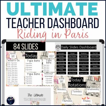 Preview of Editable Daily Slides Ultimate Teacher Dashboard - Riding in Paris