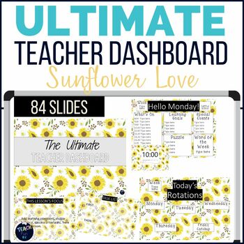 Preview of Editable Daily Slides Ultimate Teacher Dashboard - Sunflowers