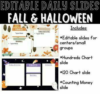 Preview of Editable Daily Slides for Fall and Halloween