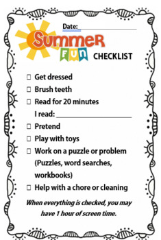 Preview of Editable Daily Summer Fun Checklist