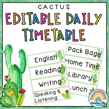 Preview of Editable Daily Timetable / Class Schedule { Cactus theme }