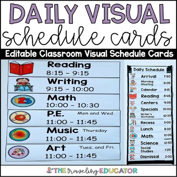Editable Daily Visual Schedule Cards by The Traveling Educator | TpT