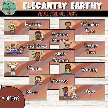 Preview of Editable Daily Visual Schedule Cards - Warm Toned Classroom Decor