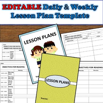 Preview of Editable Daily & Weekly Lesson Plan Template for Kindergarten & Grades 1, 2 & 3