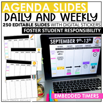 Preview of Editable Daily and Weekly Agenda Slides Templates with Timers - Google Slides
