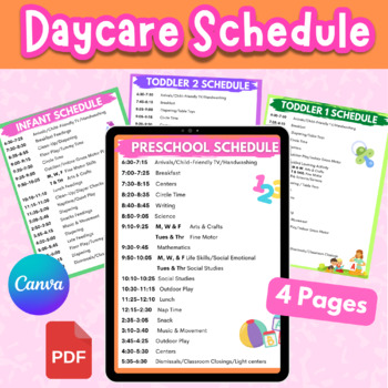 Preview of Editable Daycare Schedule Set