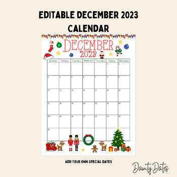 Preview of Editable December 2023 Calendar