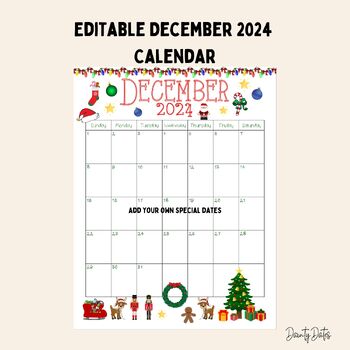Preview of Editable December 2024 Calendar