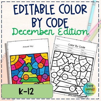 Preview of December Color By Code  Editable Template