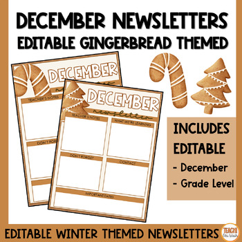 Preview of Editable December Newsletter Templates | Gingerbread Newsletter Christmas Theme