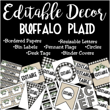 Preview of Editable Decor Label Set: BUFFALO PLAID