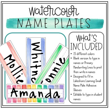 Editable Desk Name Plates Desk Name s Watercolor Theme Tpt