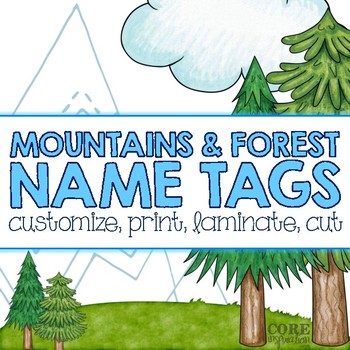 Preview of Editable Desk Name Plates/Name Tags - Mountain & Forest