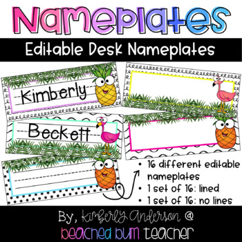 Preview of Editable Desk Name Plates / Tags PowerPoint Slides (Tropical): Lined / No Lines