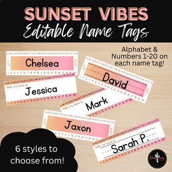 Preview of Editable Desk Name Tags | Editable | Sunset Vibes Collection