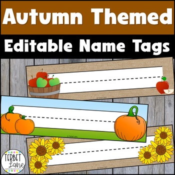Preview of Editable Desk Name Tags | Fall Themed Nameplates for Desks