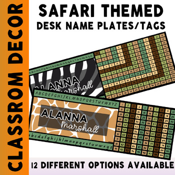 Preview of Editable Desk Name Tags Name Plates Safari Jungle Theme
