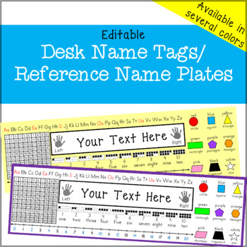 Preview of Editable Desk Name Tags / Reference Name Plates with Math and Writing Help