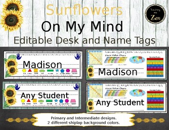 Preview of Editable Desk Name Tags - Rustic Sunflower theme - primary and intermediate