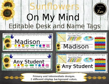 editable desk name tags rustic sunflower theme primary and intermediate