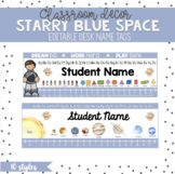 Editable Desk Name Tags | Starry Blue Space Theme