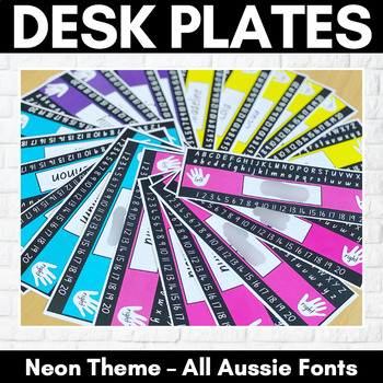 Preview of Editable Desk Nametags in Neon Colours - includes all Aussie Fonts