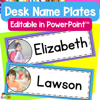 Preview of Editable Desk Plates with Photos - Desk Name Tags Kindergarten