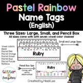 Editable Desk and Pencil Box Name Tags | Pastel Rainbow | English