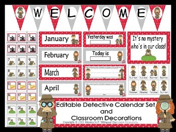 Preview of Detective Calendar Set and Classroom Decorations {Editable}