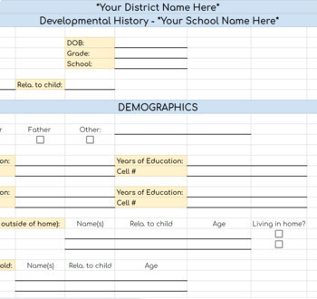 Preview of Editable Developmental History - Parent Interview 