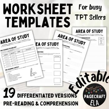 Preview of Editable Differentiated Worksheet Templates | Comprehension | Commercial Use