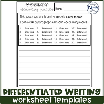 editable differentiated writing vocabulary worksheets for special