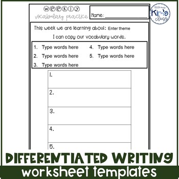 Preview of Editable Differentiated Writing / Vocabulary Worksheets for Special Education