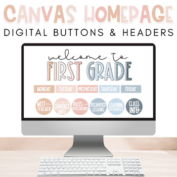 Preview of Editable Digital Buttons & Headers | Canvas Homepage | Boho Neutral