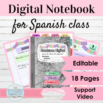Preview of Editable Digital Interactive Notebook Template for Spanish Class | Papel Picado