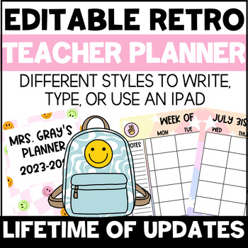 Preview of Editable & Digital Pastel Retro Teacher Planner with Lifetime Updates 2023-2024