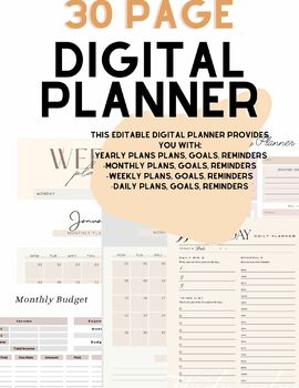 Preview of Editable Digital Planner- Yearly, Monthly, Daily, Weekly