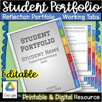 Preview of Editable Digital Student Portfolio Printable tabs Yearly Assignment Open House