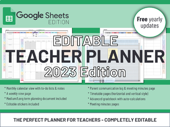 Preview of Editable Digital Teacher Planner & Calendar | 2023 | Google Sheets Template