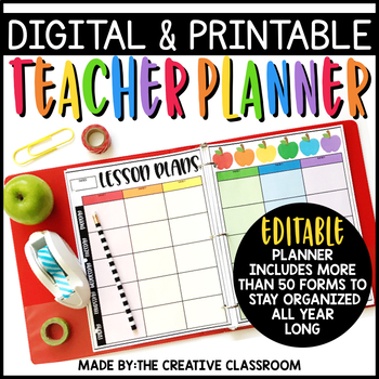 Editable Digital Teacher Planner and Binder - Rainbow Apples Theme