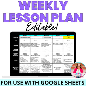 Preview of Editable Digital Weekly Lesson Plan Online Learning For use with Google Sheets
