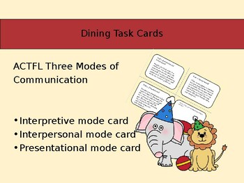 Preview of Editable Dining Speaking Task Cards for All Levels (ACTFL 3 Communication Modes)