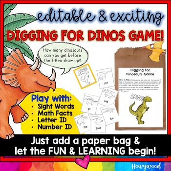 Preview of Editable Dinosaur Game : Sight Words , Letters , Math Facts, Shapes , #s, Vocab