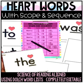 Preview of Editable Dolch High Frequency Heart Words with Scope and Sequence